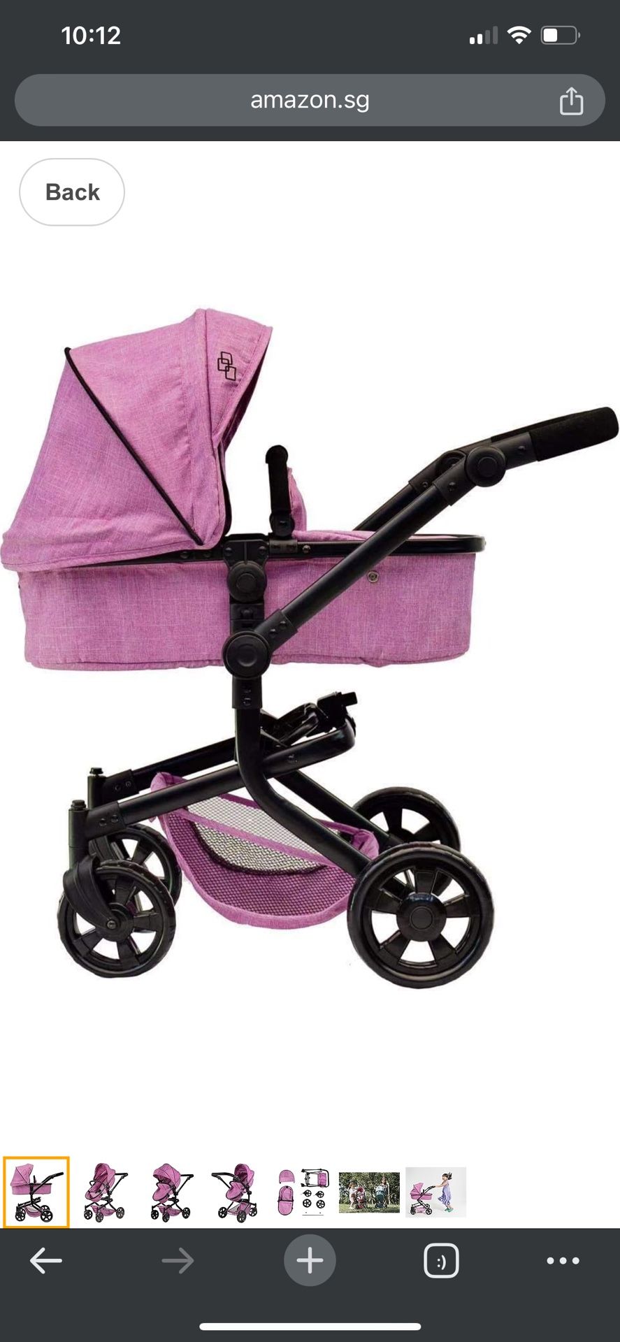 TRIOKID 2 in 1 Deluxe Baby Doll Stroller Sportline X1 Grape Purple Drawable Fabric with Swiveling Wheels & Adjustable Handle