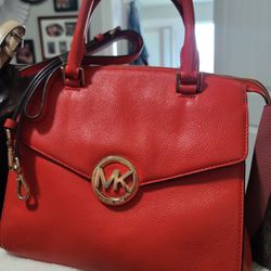 Michael Kors MK Shoulder Red Dr's Bag Purse Leather Tote Satchel W/ Drtachable Shoulder Strap 