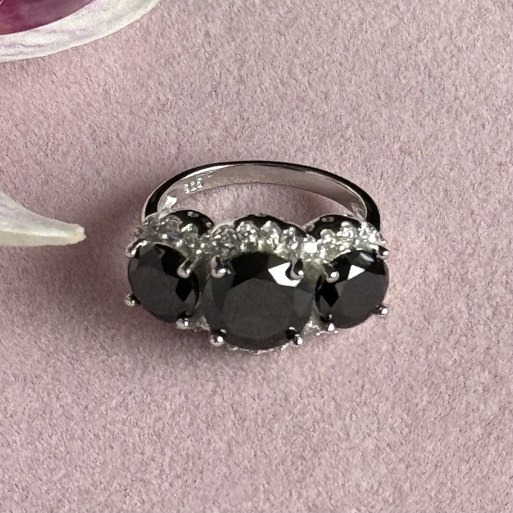 Black Agate 💍 925 Sterling Silver Ring Size 7