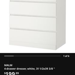 IKEA MALM 4-Drawer Dresser White