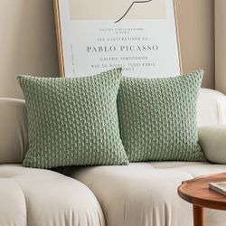 Kevin Textile 2 Packs Decorative Throw Pillow Covers 20x20 Inch for Living Room Couch Bed Spring Sofa Soft Striped Corduroy Square Cushion Case 50x50 