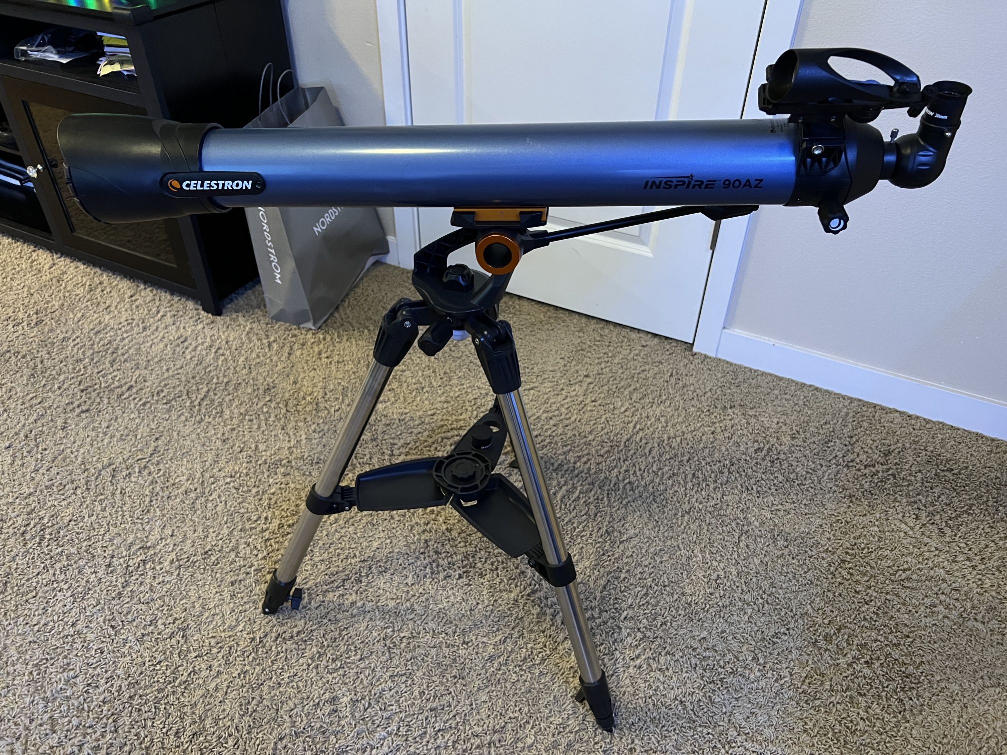 Celestron Inspire 90AZ Refractor Smartphone Adapter Built-In Refracting Telescope, Blue