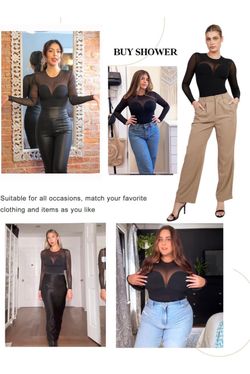 Long-sleeve tummy-shaping bodysuit with illusion mesh