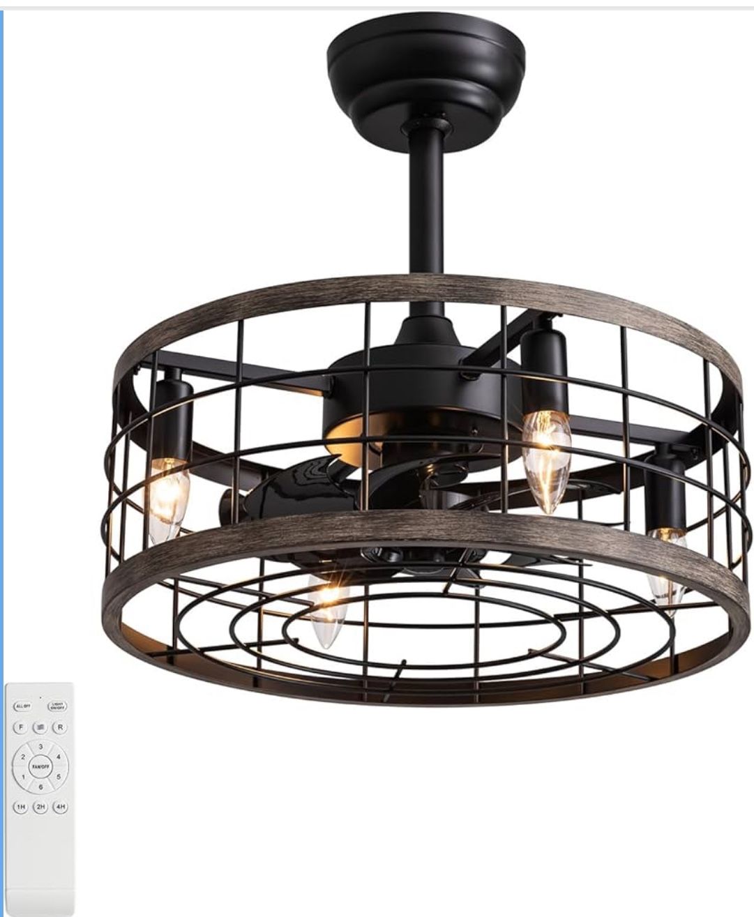 Brand New 18" Fandelier Ceiling Fans with Lights and Remote, Farmhouse Black Caged Ceiling Fan with Light for Kitchen, Bedroom, 6 Speeds