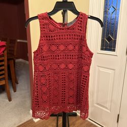 Anthropologie Sunday in Brooklyn crochet sleeveless blouse in rust red