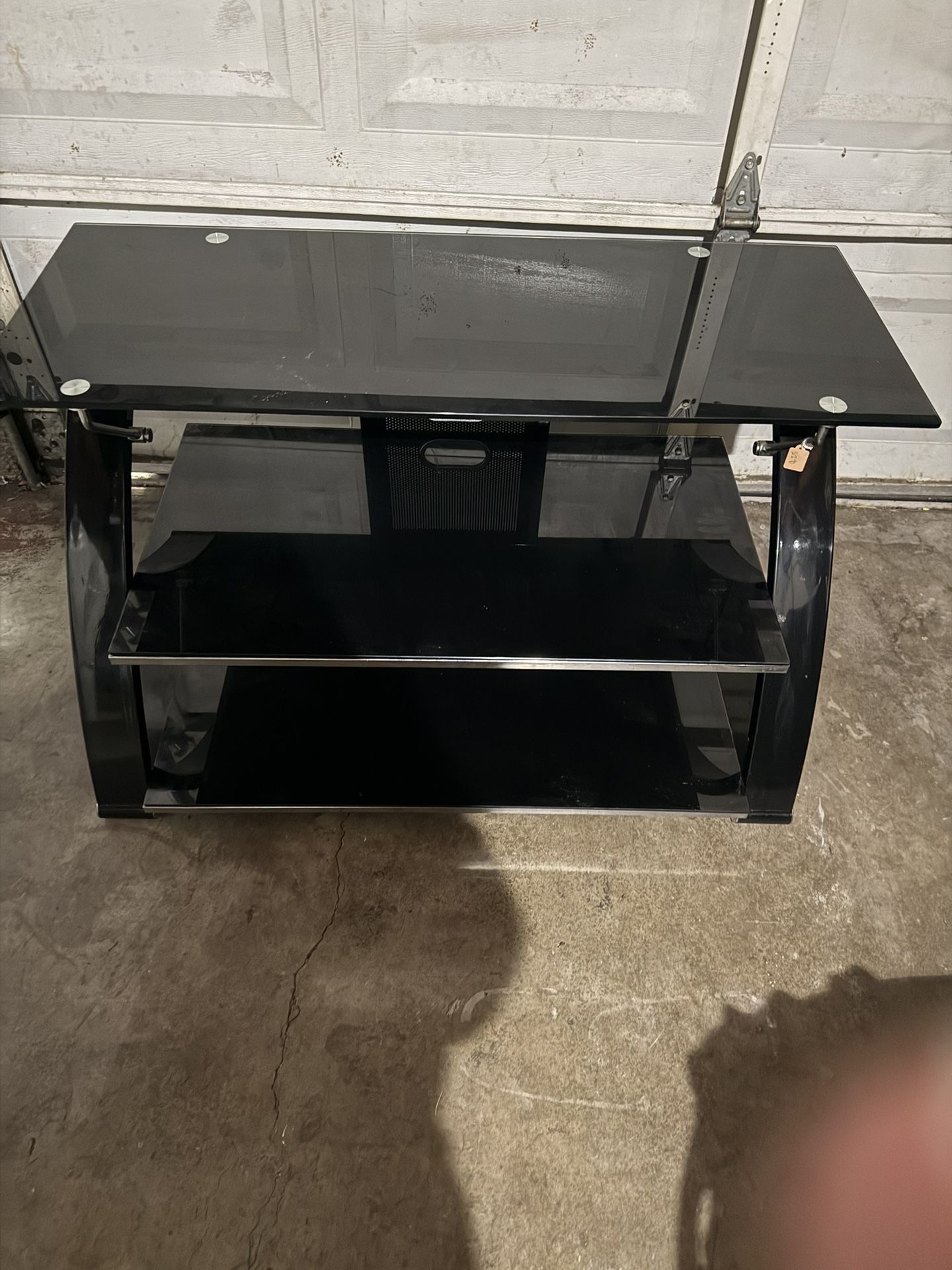 Modern Black Glass TV Stand with Chrome Accents