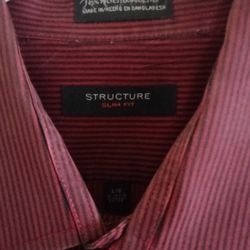 Structure Large Slim Fit Red With Black Pinstripes Dress / Casual Shirt 