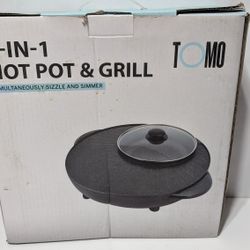 TOMO 2-in-1 Hot Pot and Grill Electric Cooker Simmer and Sizzle Combo