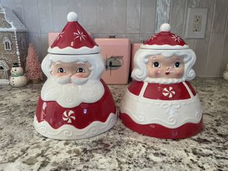 Johanna Parker Santa Claus And Mrs Claus Cookie Jar Canisters Christmas 