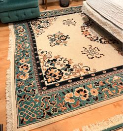 Chinese Floral Area Rug with Fringe