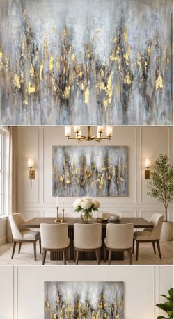 Golden Reflections Hand-Embellished Gold Abstract Wrapped Canvas Wall Art