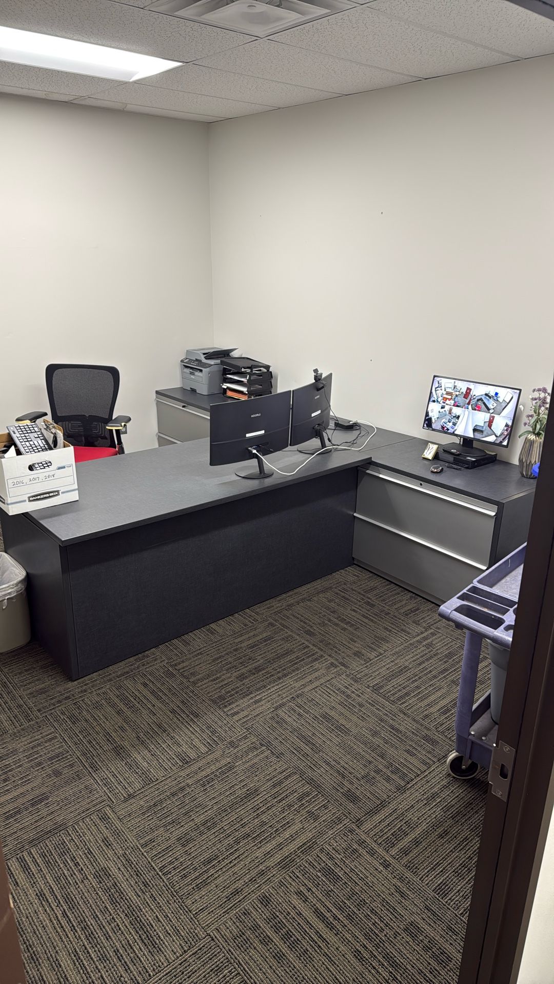 Executive Desk With 2 Filing cabinets and standing desk