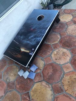 Nice 👍🏼 Corn hole set with 8 beanbags. Solid wood, each about 4’x2’. Meet HB,OC