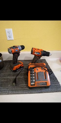 Ridgid pair of drills driver with battery and charger in excellent working condition
