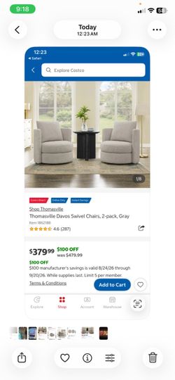 Thomasville Davos Swivel Chairs 2-Pack Gray