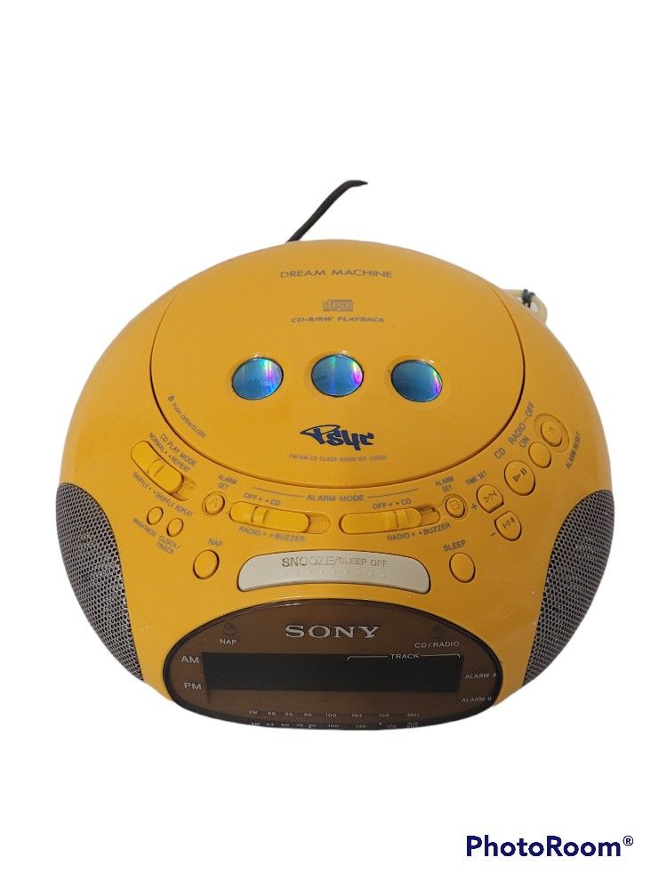 SONY DREAM MACHINE ICF-CD831 PSYC ~ YELLOW ~ CD ~ AM/FM ~ ALARM CLOCK ~ Tested