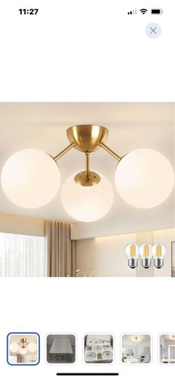 “New”3 light opal glass chandelier ,w/bulbs