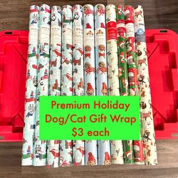 Premium Holiday Gift Wrap- Dog/Cat Print NEW