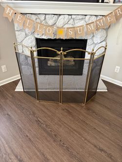 Vintage 4-Panel Folding Brass Fireplace Screen - Hollywood Regency Style