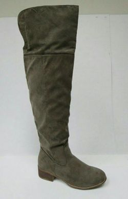 Gray knee high boots