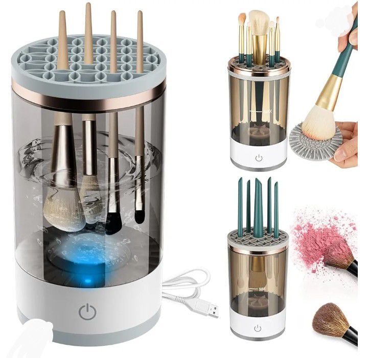 New Electric Makeup Brush Cleaner Machine,2024 Upgrade Cosmetic Brush Cleaner, Automatic Spinning Makeup Brush Cleaner Fit For All Size, Eyeshadow