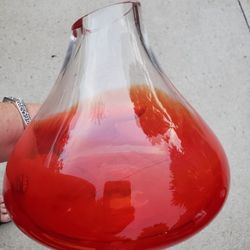 Clear To Red Glass Vase
