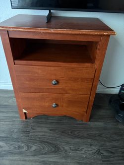 Wood Nightstand with Drawers and Shelf