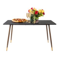 Homy Casa Rosa 55” Black Rectangular Wooden Dining Table in Marble Top Finish
