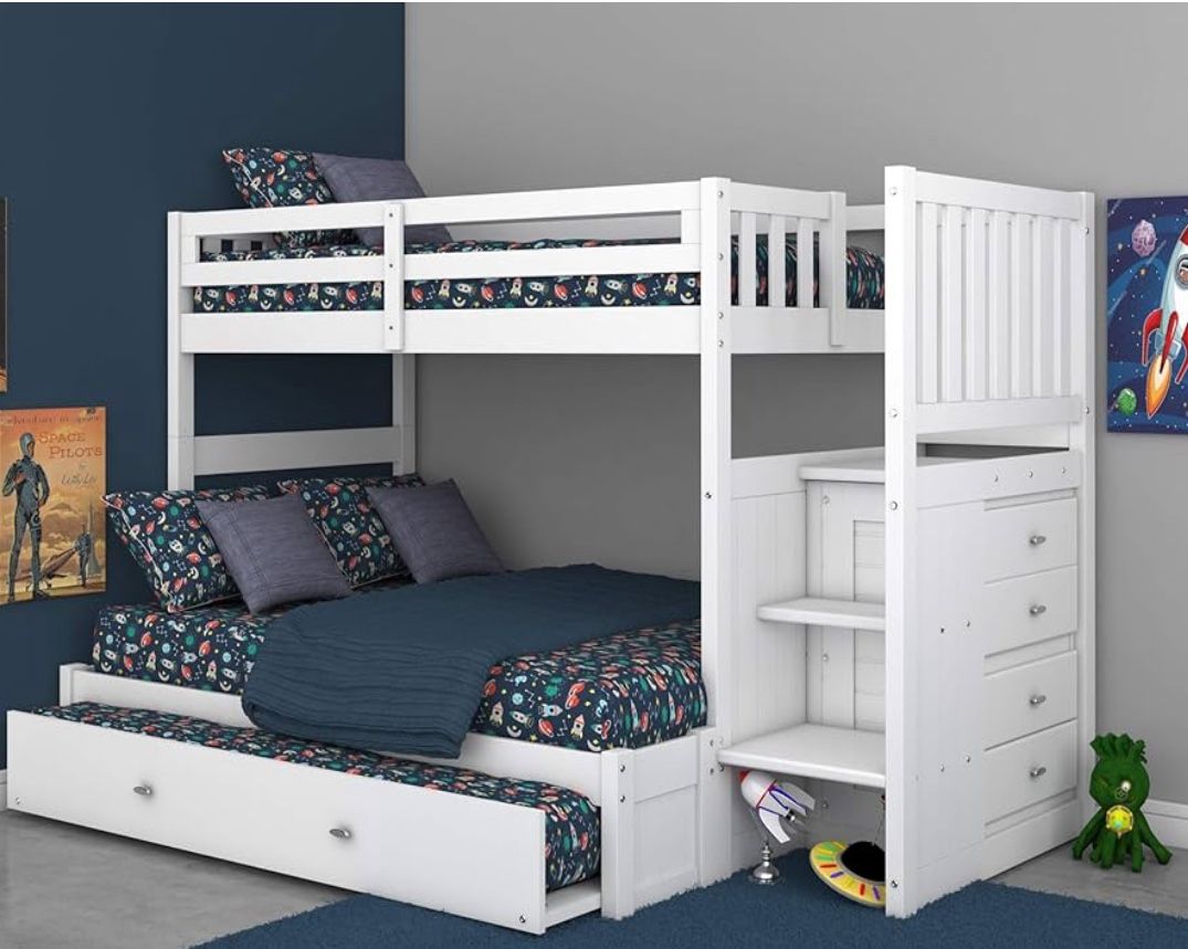 White Bunk Bed Twin/Full - Both Mattresses Included