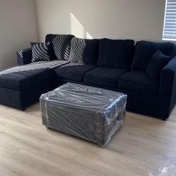 Black Sectional With Free Ottoman ‼️different Colors Available ‼️