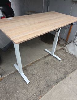 Electric Standing Desk Light Wood White Frame