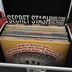 Stack of Classic Rock Vinyl Records