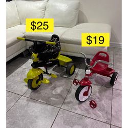 Kids tricycle Red Flyer $19, green $25 / Triciclos niños : rojo $19, verde $25
