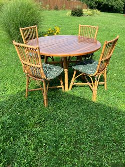 Teak table & 4 bamboo chairs