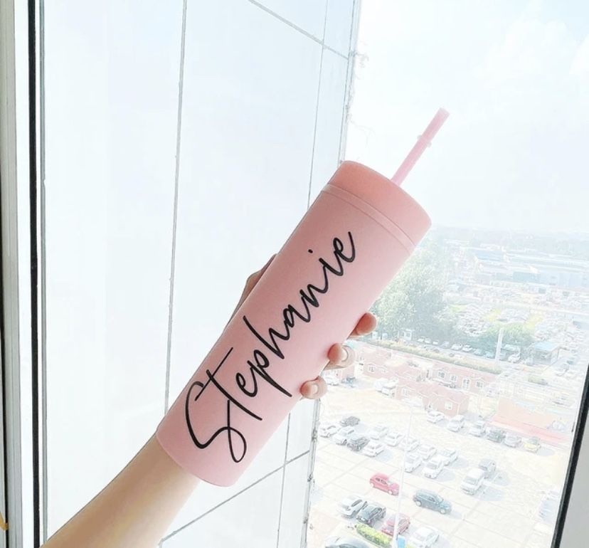 Custom Strata Tumbler Matte Baby Pink With Straw And Lid 16oz