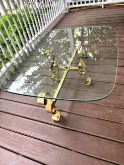 Glass table with gold metal base (rectangular)