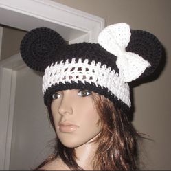 Minnie Mouse Hat  Choose from White-Red-Pink Bow and Trim Sizes Teen-Adult Ears