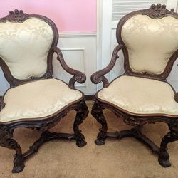 2 Carved Baroque Style Armchairs