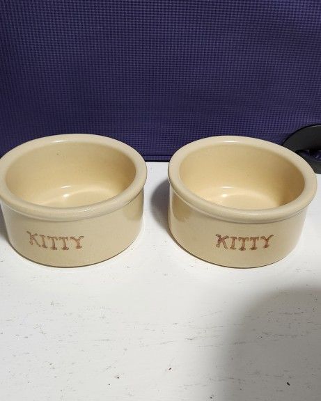 Vtg Cat Bowl Crock Robinson Ransbottom Roseville Kitty 6" Feeder