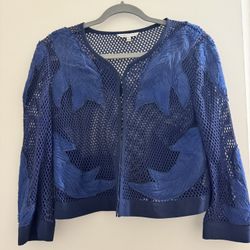 Rebecca Minkoff Blue Embroidered Mesh Jacket – Size 10