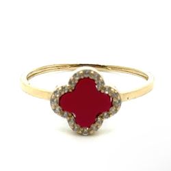 Woman’s Ladies 10k Yellow Gold CZ Red Clover Ring Size 7 GP3120519
