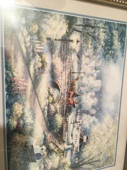 8 x 6 picture of a park horse and buggy couple on a chair about 1890s with the frame it’s 13 inches wide 11 inches high as matted has attachments on