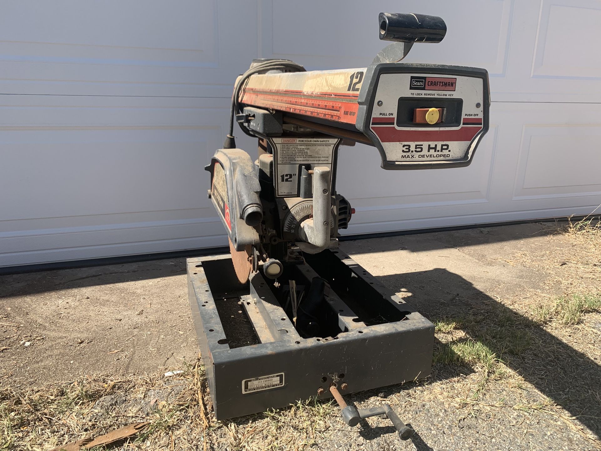 Craftsman 12” Radial Arm Saw 3.5 Hp Motor Woodworking Tool Vintage