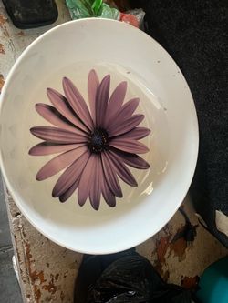 Large White Ceramic Bowl with Floral Print