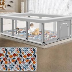 Large Baby Playpen with Mat, 74" ×50", 