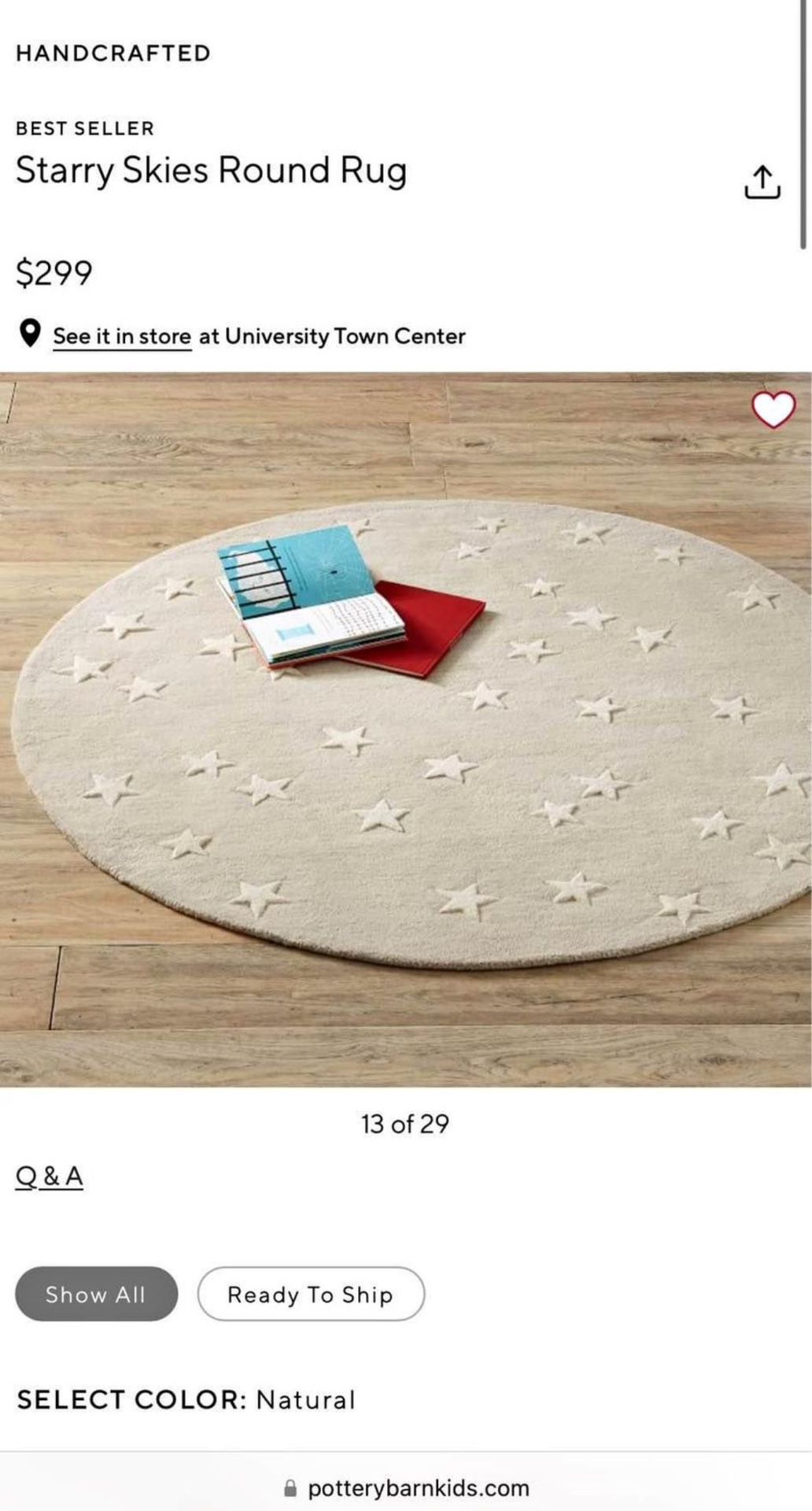 Starry Skies Round Rug in Natural Pottery Barn Kids Exclusive 5Ft Retail $299
