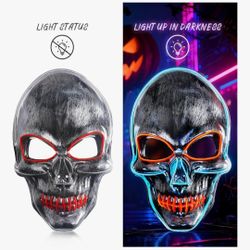 LED Mask,Halloween Costumes LED Gloves Set,Scary Masks,Glow in Dark Skeleton Cool Halloween Gifts for Adult&Teens