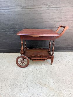 Vintage Peruvian Hand-Tooled Leather Top Bar Cart