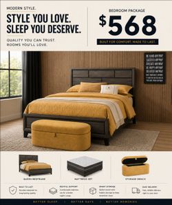 BIG SALE! BRAND NEW QUEEN SIZE BEDFRAME, MATTRESS SET AND STORAGE BENCH