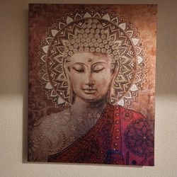 Buddha Guardians Red Gold Art Canvas (2) 20 X 15.5
